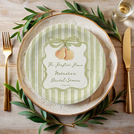 Perfect pair sage green stripe pear bridal shower papieren bordje