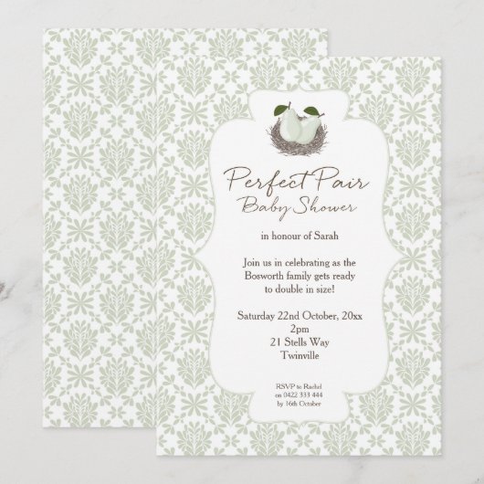 Perfect Pair Twin Baby shower Invitation Kaart (Voorkant / Achterkant)