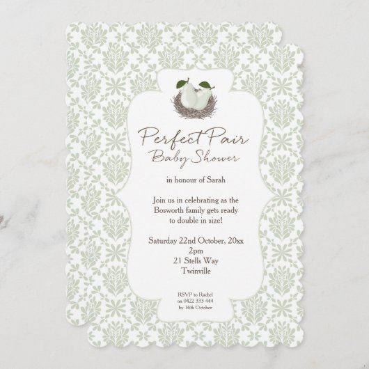 Perfect Pair Twin Baby shower Uitnodiging (Voorkant / Achterkant)