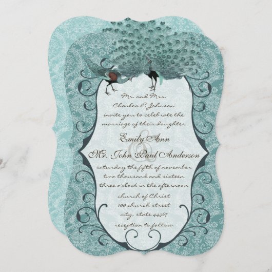 Perfect Pair Zee Blue Damask Peacock Elegance Kaart (Voorkant / Achterkant)