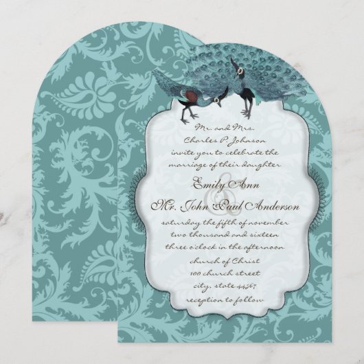 Perfect Pair Zee Blue Damask Peacock Elegance Kaart (Voorkant / Achterkant)