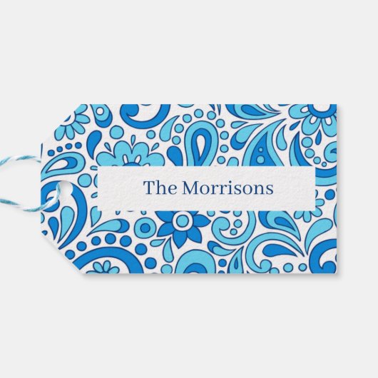 Perfect Paisley Blauw Handtekening  Cadeaulabel (Achterkant Horizontaal)