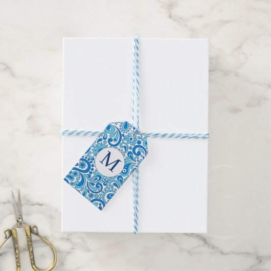 Perfect Paisley Blauw Handtekening  Cadeaulabel (Met Touw)