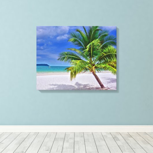 Perfect palm Tree Tropical Island Beach Canvas Afdruk (Insitu (Houten vloer))