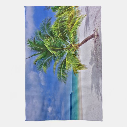 Perfect palm Tree Tropical Island Beach Theedoek (Verticaal)