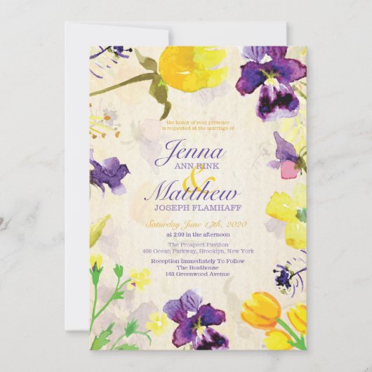 Perfect Pansies bruiloft uitnodiging (Voorkant)