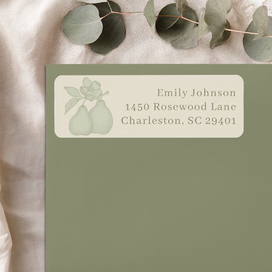 Perfect Pear Bruiloftsfeest | Saliegroene Adres Etiket