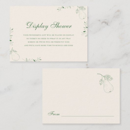 Perfect Pear Display Shower Vrijgezellenfeest Informatiekaartje (Voorkant / Achterkant)