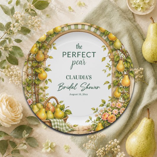 Perfect Pear Groen Gingham Bruiloftsfeest Papieren Bordje