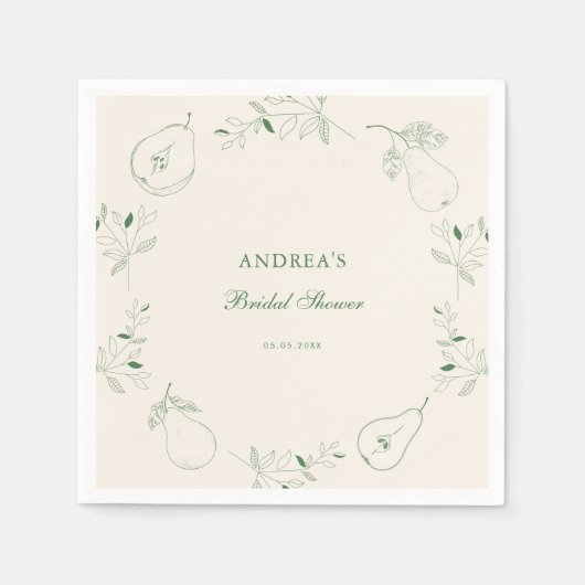 Perfect Pear Hand Drawn Green Vrijgezellenfeest Servet (Voorkant)