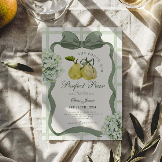 Perfect Pear Pair Sage Green Bridal Shower Kaart