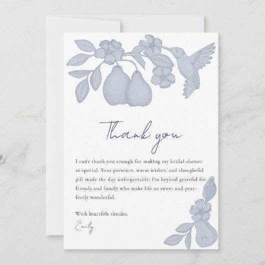 Perfect Pear Vrijgezellenfeest | Blauwe bedankkaar Bedankkaart (Voorkant)