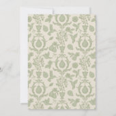 Perfect Pear Vrijgezellenfeest | Sage Green Damask Kaart (Achterkant)