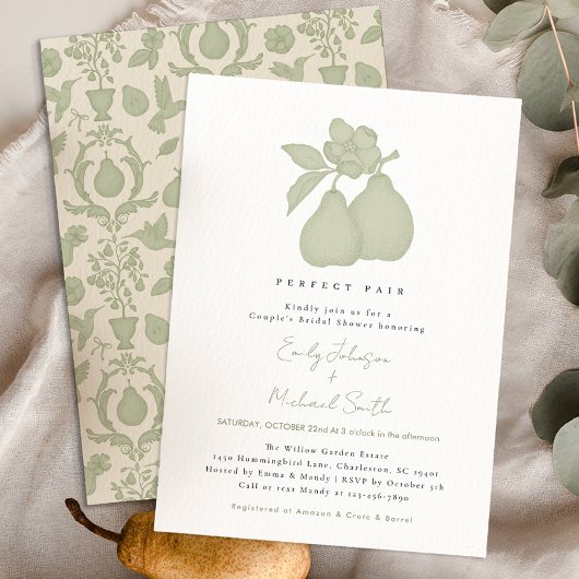 Perfect Pear Vrijgezellenfeest | Sage Green Damask Kaart