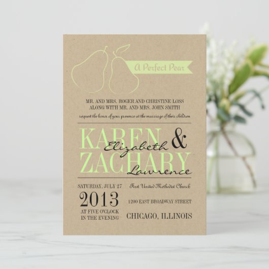 Perfect Pear Wedding Invitation Kaart (Staand voorkant)