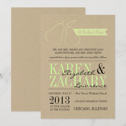 Perfect Pear Wedding Invitation Kaart (Voorkant / Achterkant)