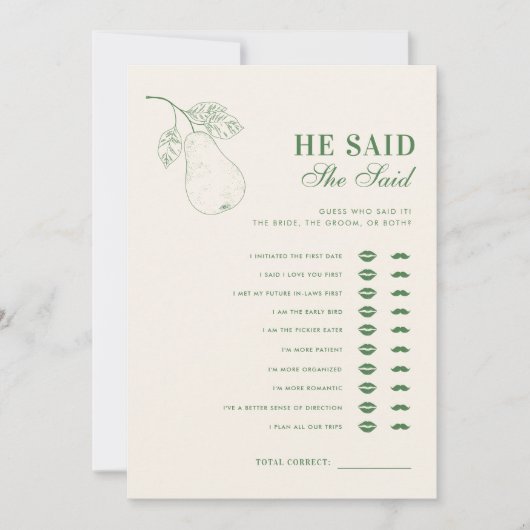 Perfect Pear, zei hij, ze zei Vrijgezellenfeest sp Kaart (Voorkant)