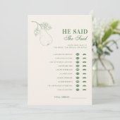 Perfect Pear, zei hij, ze zei Vrijgezellenfeest sp Kaart (Staand voorkant)