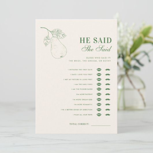 Perfect Pear, zei hij, ze zei Vrijgezellenfeest sp Kaart (Staand voorkant)