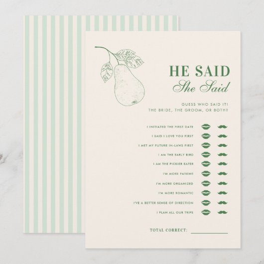 Perfect Pear, zei hij, ze zei Vrijgezellenfeest sp Kaart (Voorkant / Achterkant)