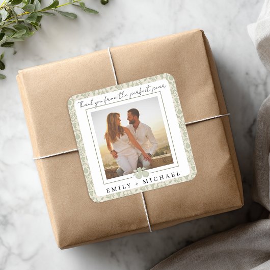 Perfect Peer-foto-bedankstickers | Bruidsjurkshow Vierkante Sticker