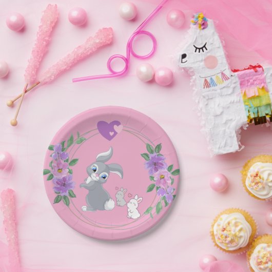 Perfect Pink Easter Bunny with Babies Papieren Bordje (Feest)