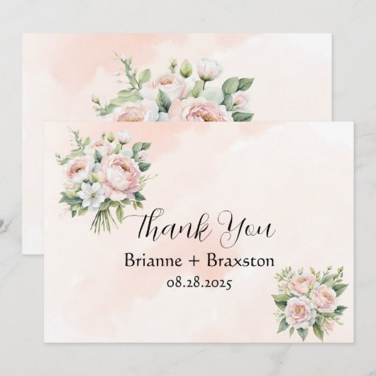 Perfect Pink Peony Floral Dank u Kaarten (Voorkant / Achterkant)