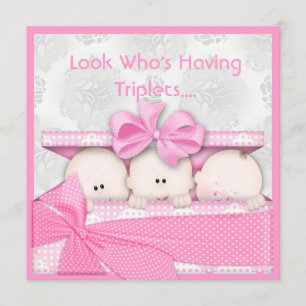 PERFECT PINK TRIPLETS GIRLS BABY SHOWER INVITATION KAART