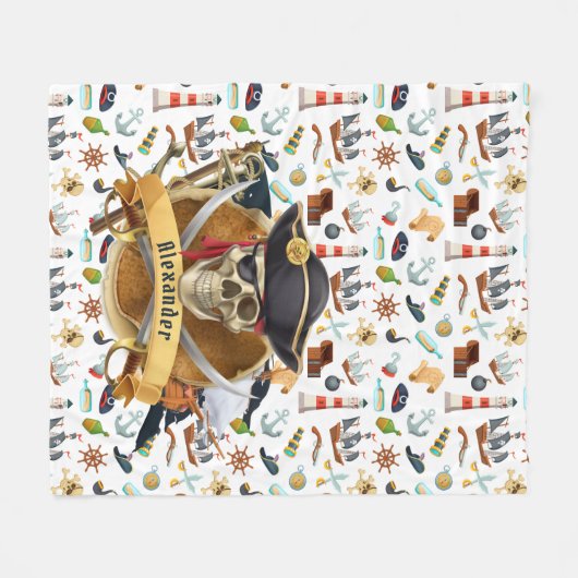 Perfect Pirate Pattern PERSONALIZE Fleece Deken (Voorkant (Horizontaal))