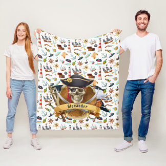 Perfect Pirate Pattern PERSONALIZE Fleece Deken