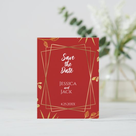 Perfect Red Save the Date Wedding Briefkaart (Staand voorkant)