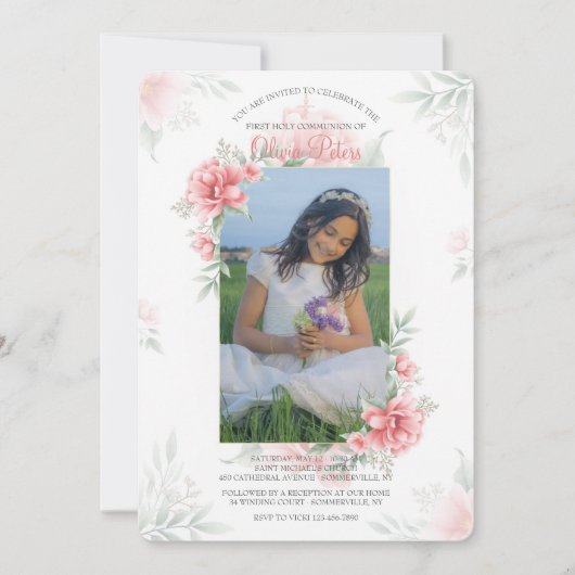 Perfect Roze Aquarel Foto Uitnodiging (Voorkant)