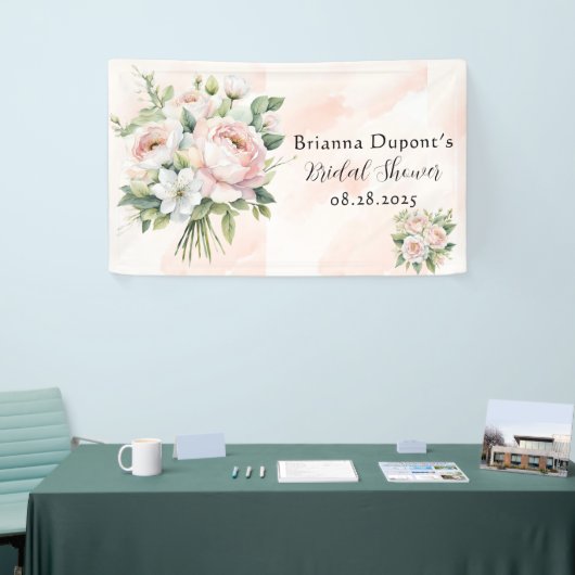 Perfect roze perzik pioen bloemig Vrijgezellenfees Spandoek (Beurs)