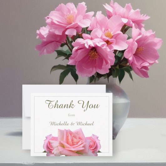 Perfect Roze Rozen Bruiloft Bedankkaart