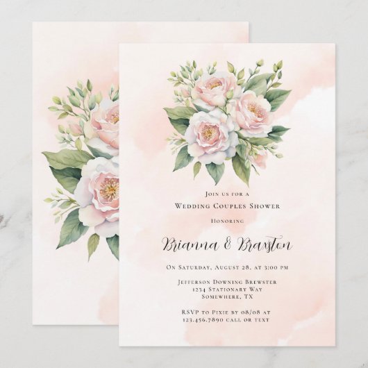 Perfect roze verf pioen bruiloft koppels douche kaart (Voorkant / Achterkant)