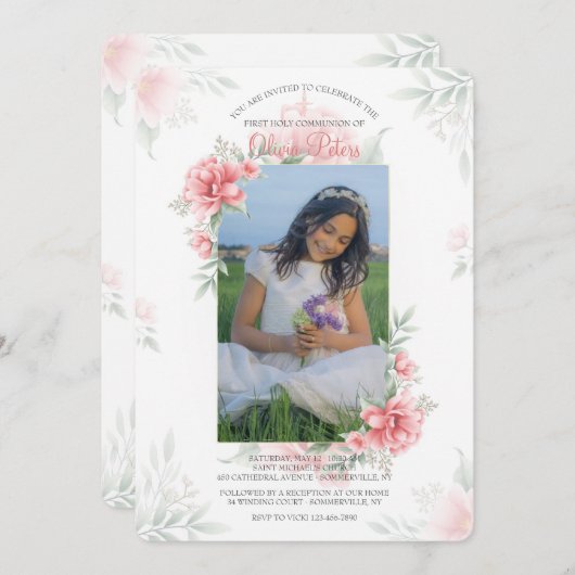 Perfect Roze Waterverf Fotouitnodiging Kaart (Voorkant / Achterkant)