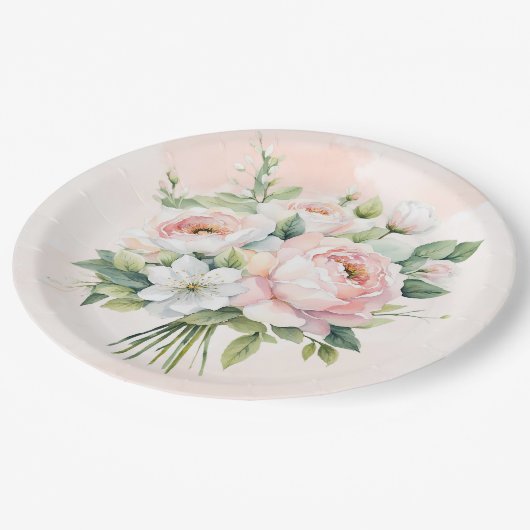 Perfect roze Waterverf Pioen Bloemenbruiloft Papieren Bordje (Gekanteld)