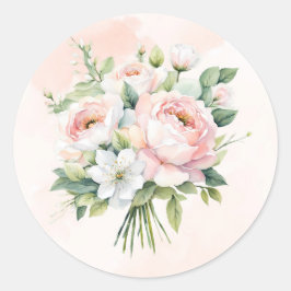 Perfect roze Waterverf Pioen Bloemenbruiloft Ronde Sticker