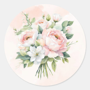 Perfect roze Waterverf Pioen Bloemenbruiloft Ronde Sticker