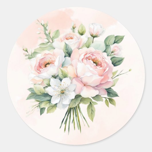 Perfect roze Waterverf Pioen Bloemenbruiloft Ronde Sticker (Voorkant)