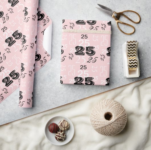 Perfect roze zwart wit nummers gepersonaliseerd cadeaupapier (Crafts)