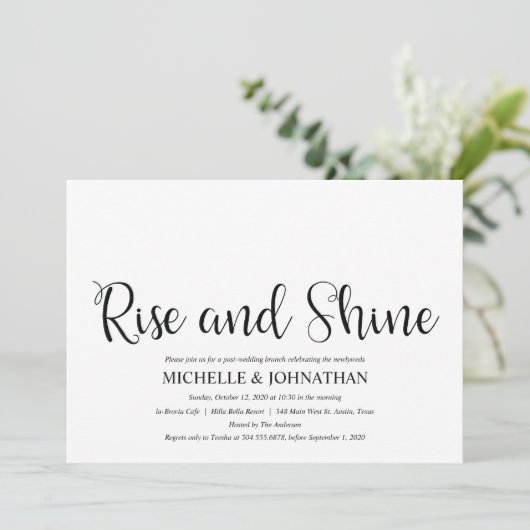 Perfect rustieke post bruiloft brunch uitnodiginge kaart (Staand voorkant)