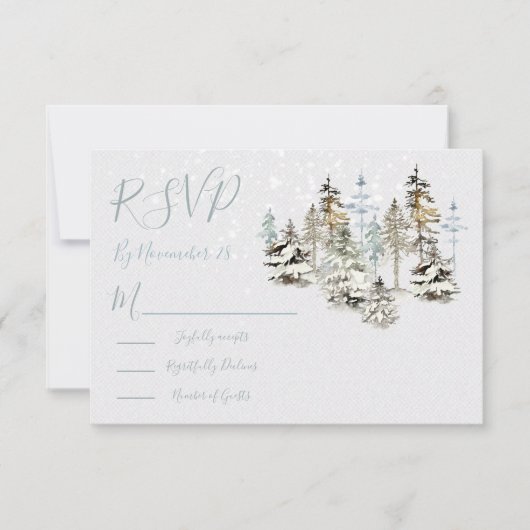 Perfect Snow Forest Wedding RSVP antwoordkaarten Kaartje (Voorkant)