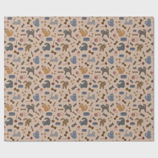 Perfect speelse katten op een bruine achtergrond cadeaupapier (Vlak)