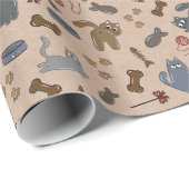 Perfect speelse katten op een bruine achtergrond cadeaupapier (Rol Hoek)