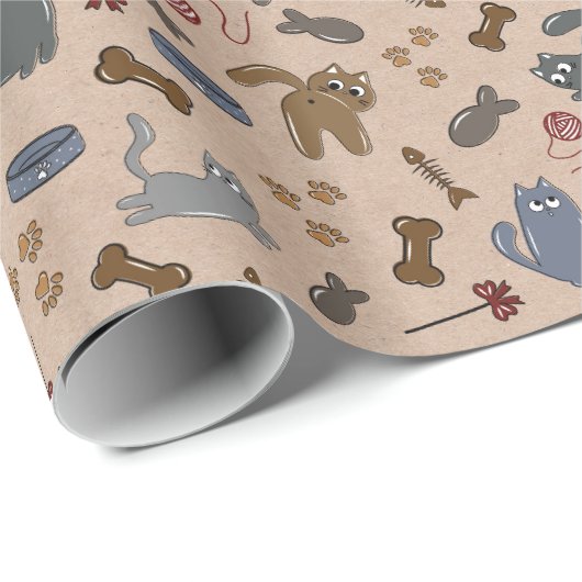 Perfect speelse katten op een bruine achtergrond cadeaupapier (Rol Hoek)