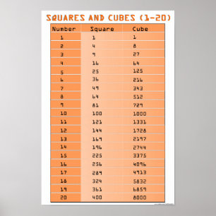 Perfect Squares en Perfect Cubes 1-20 Poster
