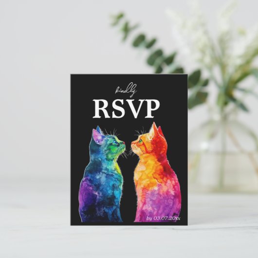 🌈 Perfect van jou: een regenboogliefde RSVP Kaartje (Staand voorkant)