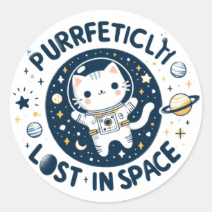 Perfect verloren in de ruimte Kat Astronaut handge Ronde Sticker