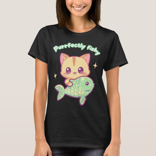 Perfect visachtige kat met vis t-shirt (Voorkant)